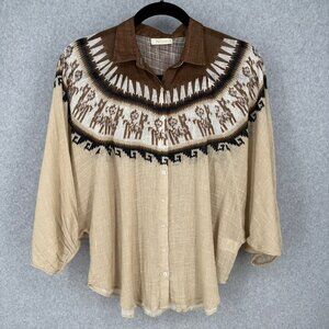 Mes Demoiselles Chevin Blouse Size FR 40/US 8 Neutral Peruvian Pattern Bat Wing